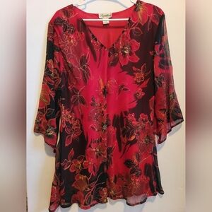 NWOT Signature Red and Black Floral Blouse